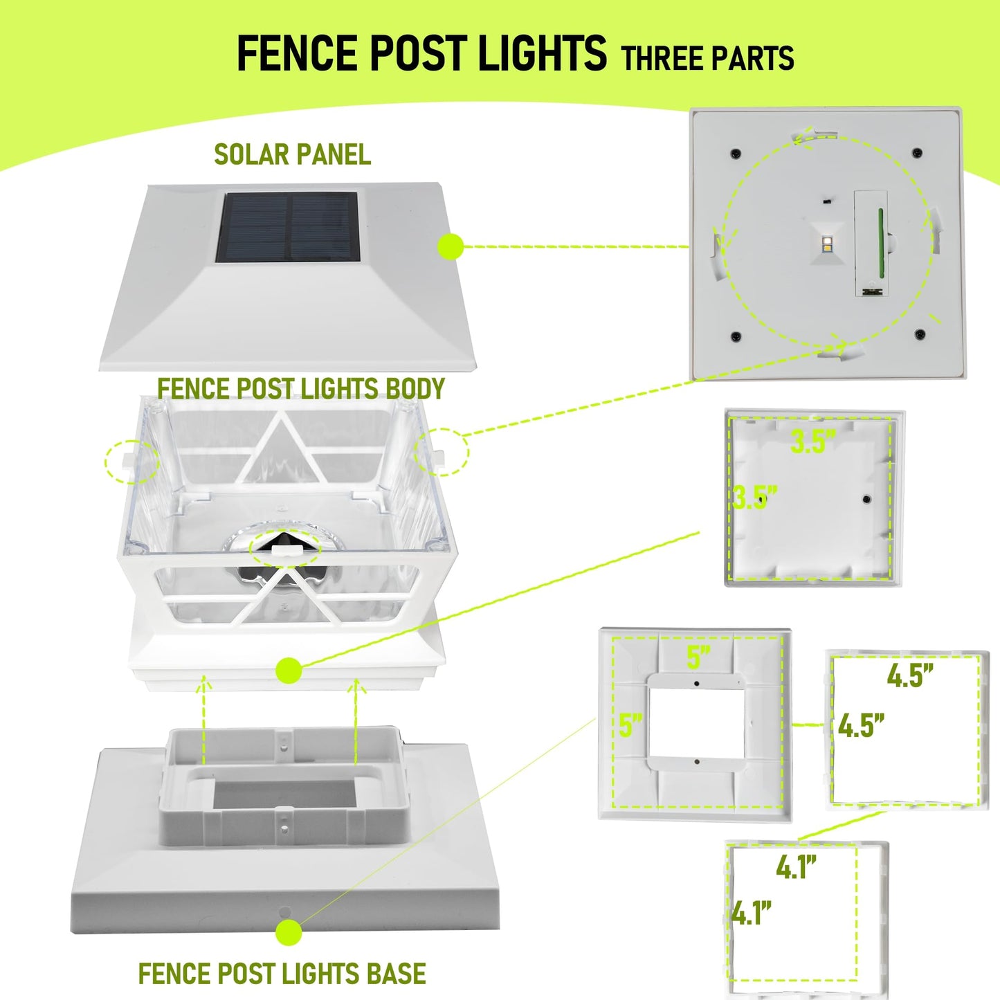 TW SHINE Solar Outdoor Fence Post Lights, 8 Pack, Waterproof, Warm White/Cool White, for 4x4 5x5 6x6 Wood Posts, White