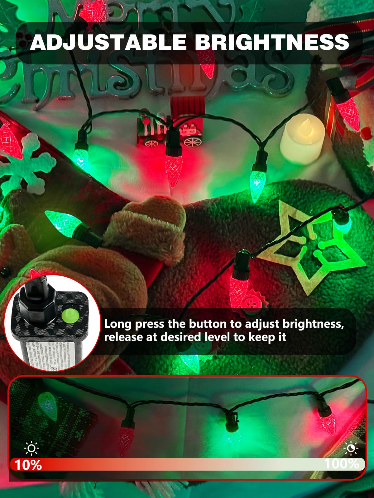 2 Pack C6 Christmas Lights Outdoor Indoor Total 200 Led 66 Ft Connectable Christmas String Lights With Timer & 13 Modes Waterproof Twinkle Light For Xmas Tree Party Yards Decorations (Red And Green)