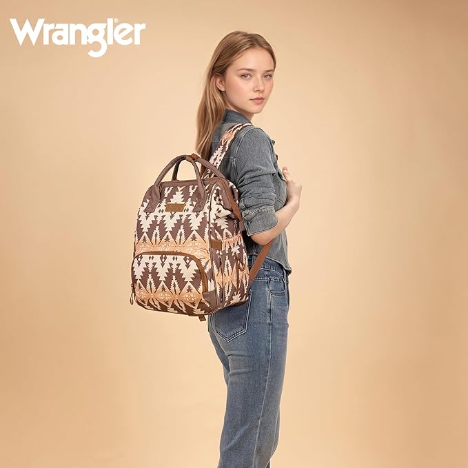 Montana West Wrangler Callie Diaper Bag Backpack with Pacifier Case, Crossbody Bottle Bag and Stroller Straps Western Pattern Multifunction Baby Travel Bag Set WG2215-9110BR