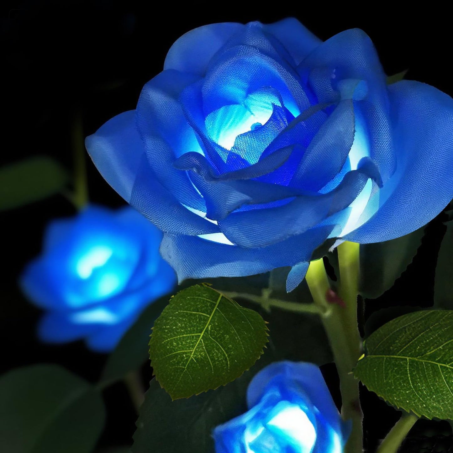 Etre Jeune Solar Garden Flower Lights Outdoor with More Realistic 10 Rose Waterproof for Outside Patio Yard Pathway Decorations, 2 Pack Blue