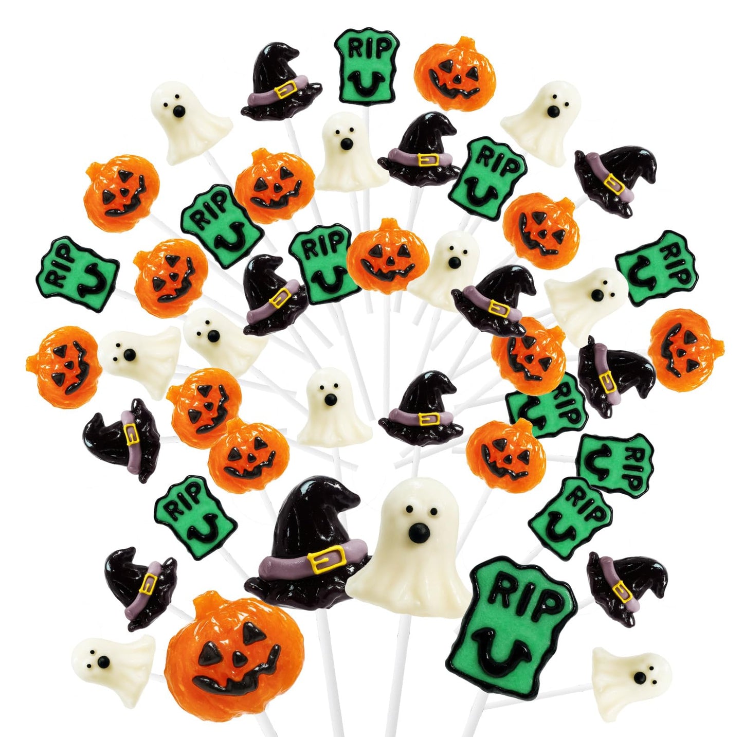 Halloween Suckers Lollipops Candy 32 Counts Spooky Ghost Witch s Hat Jack-O -Lantern Tombstone Shaped Candy Lollipops Sucker Individually Wrapped Halloween Snacks Assorted Fruit Flavors