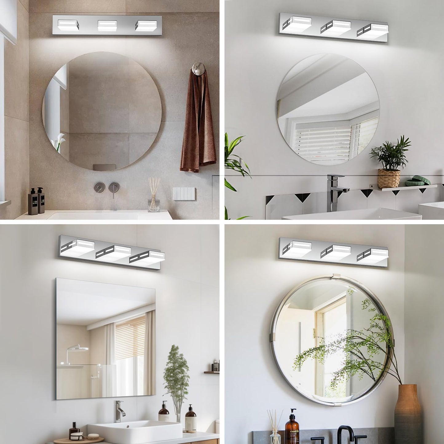 Donrao 24-Inch 3-Light Led Modern Chrome Bathroom Vanity Light Fixtures Over Mirror Bathroom Lighting Fixtures With Cool White 6000K Rotatable Vanity Wall Lights For Bath Restroom Powder Room