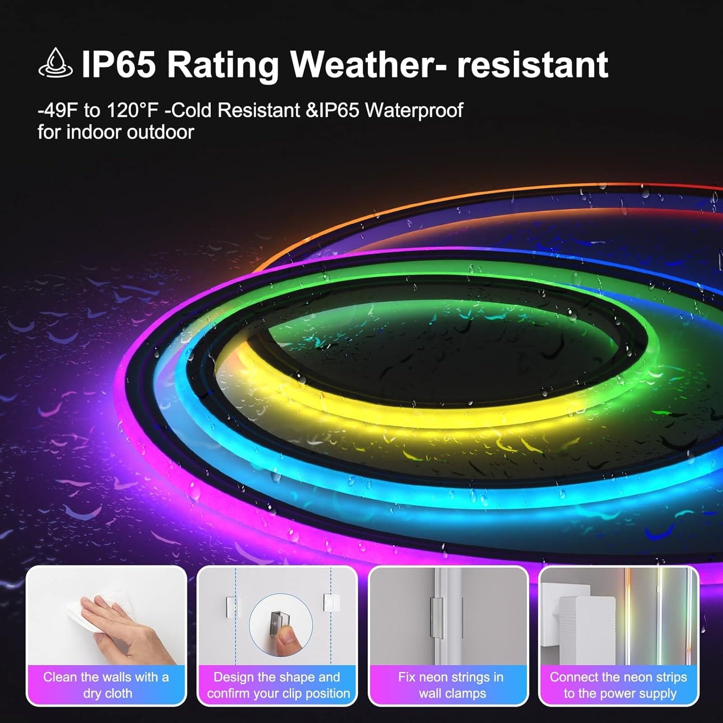 GUPUP Neon Rope Lights, Bluetooth LED Strip, 9.8FT, IP65 Waterproof, Multicolor RGBCW, Music Sync, Remote Control