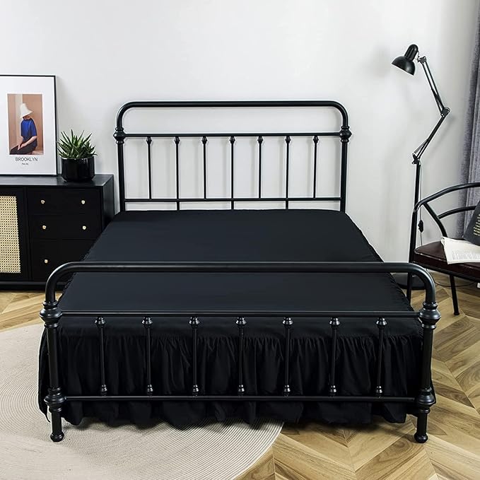 Bed Skirt Full Size Ruffled Bed Skirt with Split Corners, 12 Inch Drop Dust Ruffle Bed Skirt with Platform, Black