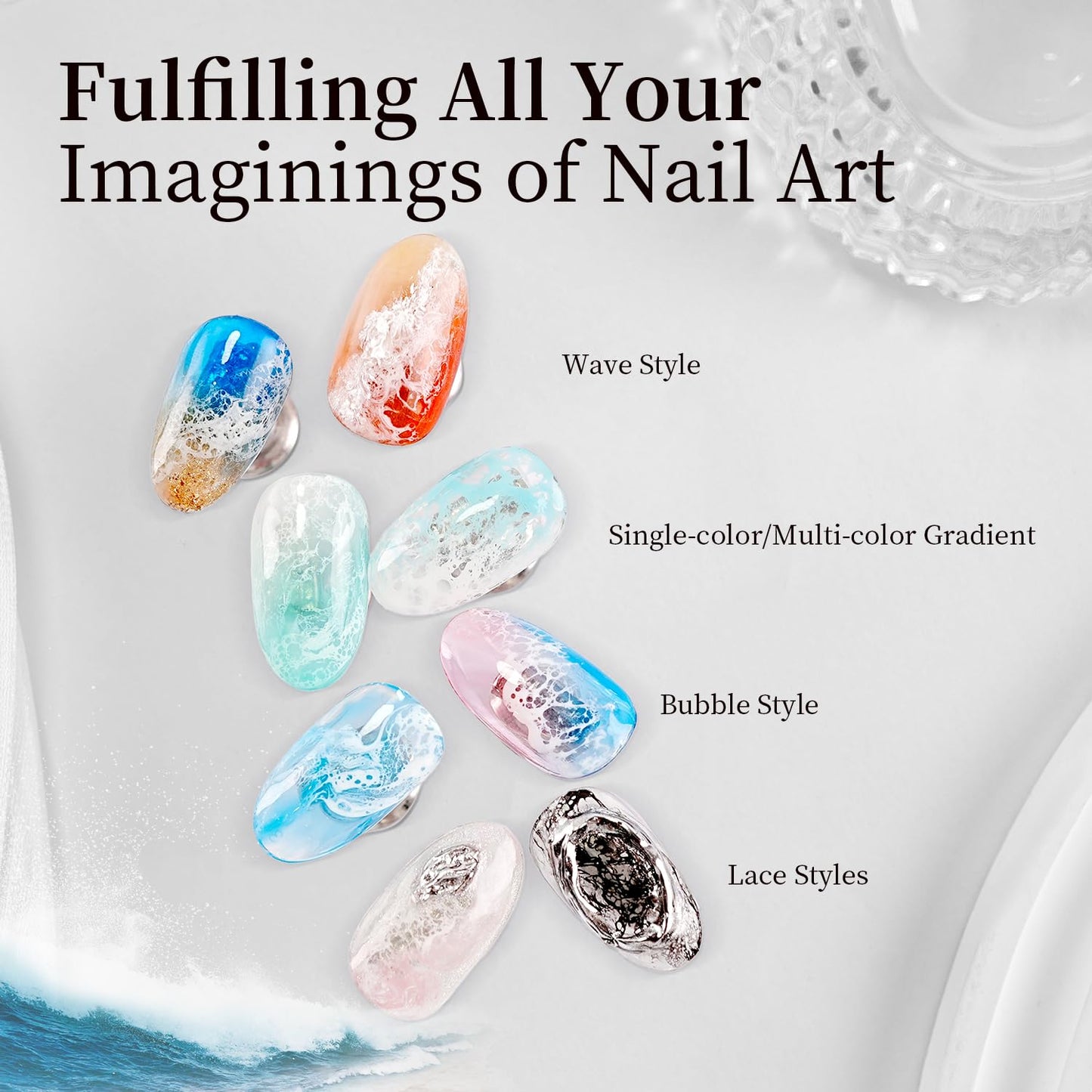 JODSONE Ocean Wave Blooming Gel Nail Polish,16.5ml Wave Black Blooming Liquid for Spreading Effect Wave,High Fluidity Wave Textu