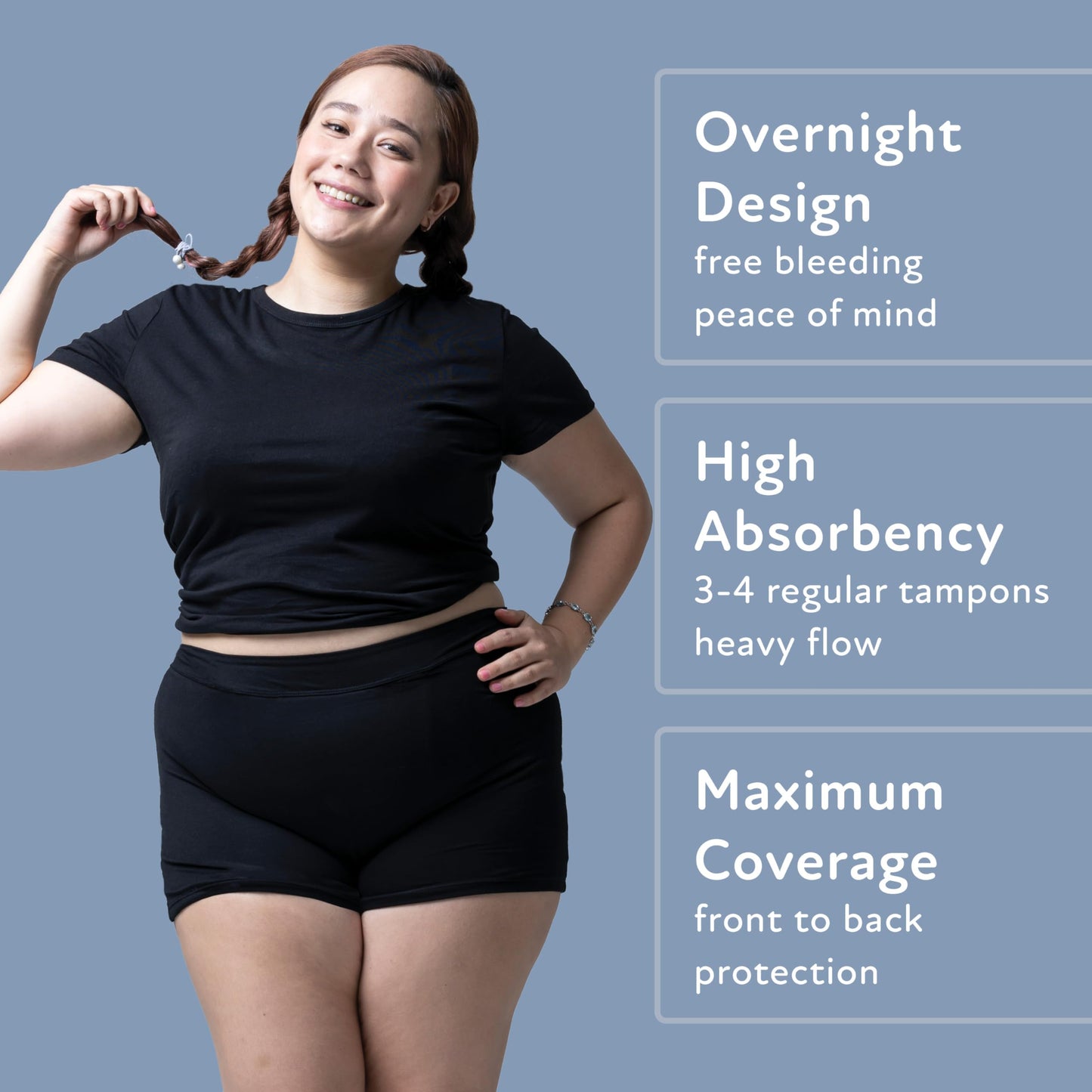 Goat Union Overnight Period Shorts for Women - 2" Absorbent Sleep Period Boyshorts Heavy Flow Size X-Large, 1 Pair Black