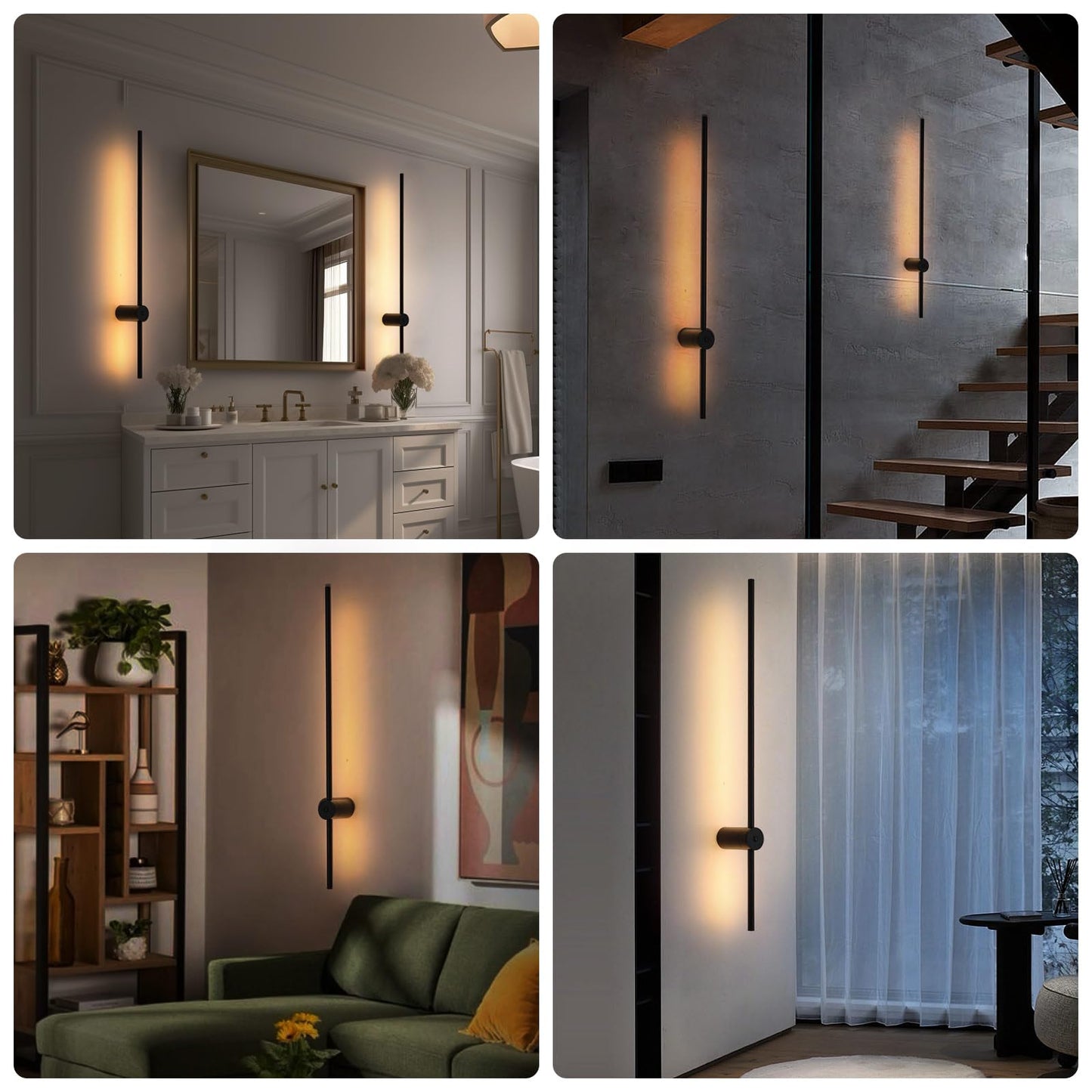 Battery Operated Wall Sconces Set Of Two With Remote Control; 40 Inch Rechargeable Wireless Dimmable Wall Lights; Black Cordless Wall Sconce For Living Room Hallway Bedroom 2 Pack