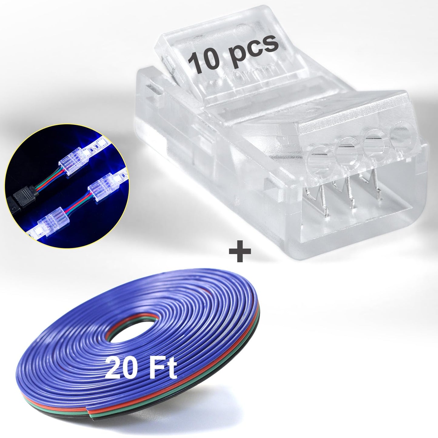 Red Snail 10Pcs Led Strip Connectors - 20 Ft 4 Pin 10Mm Rgb Smd 5050 Extension Cable