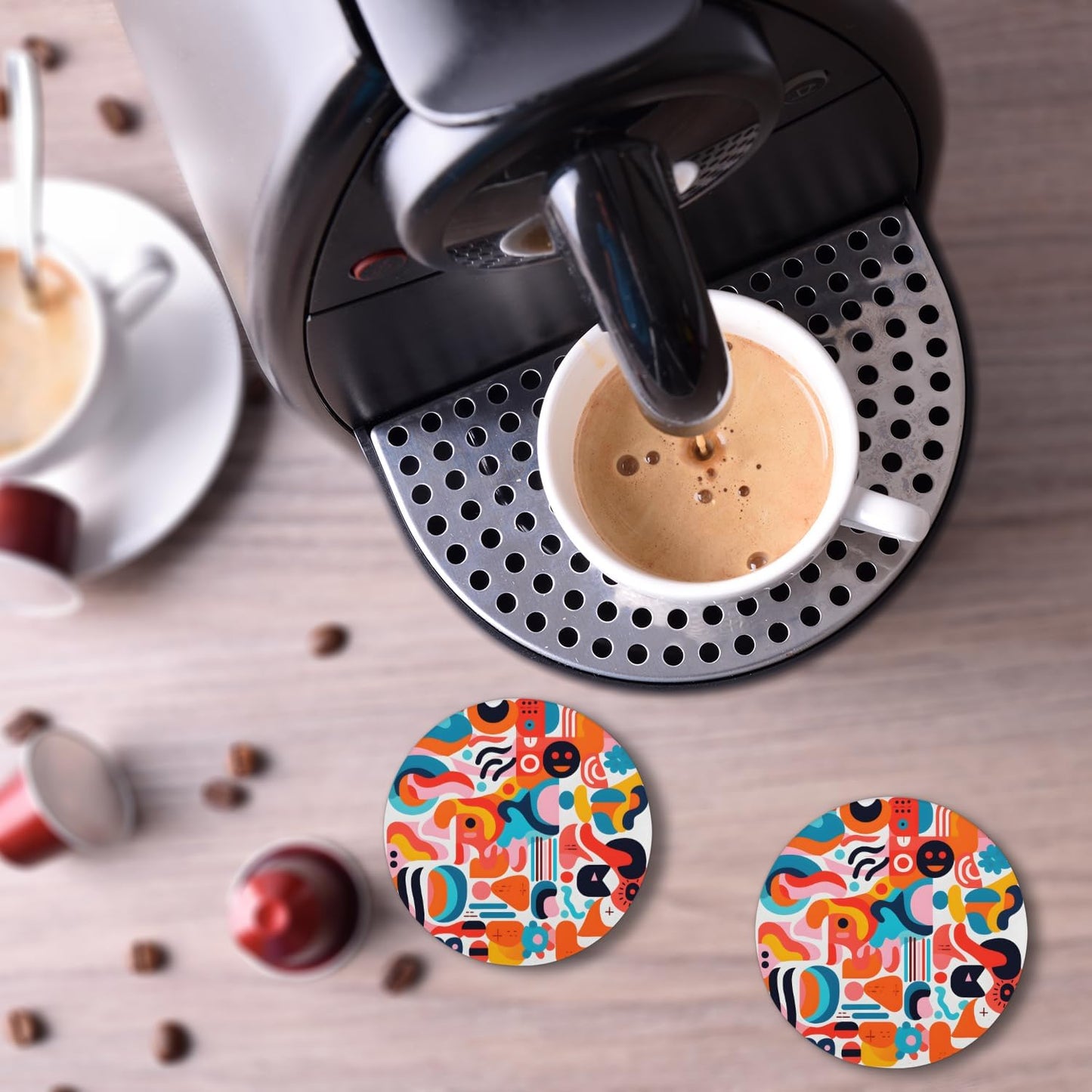 Ceramic Coasters for Drinks with Cork Back,Colorful Abstract Shapes 4 Inch Absorbent Coaster Set 4 Pack, Quick Dry Non-Slip Coaster Mats for Home, Office, Bar