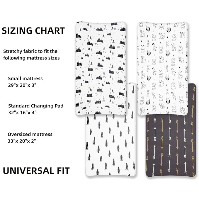 4 Pack Changing Pad Covers Woodland Forest Animals Wood Neutral Unisex Fitted Baby Changing Pad Cover Set for Baby Boys or Girls