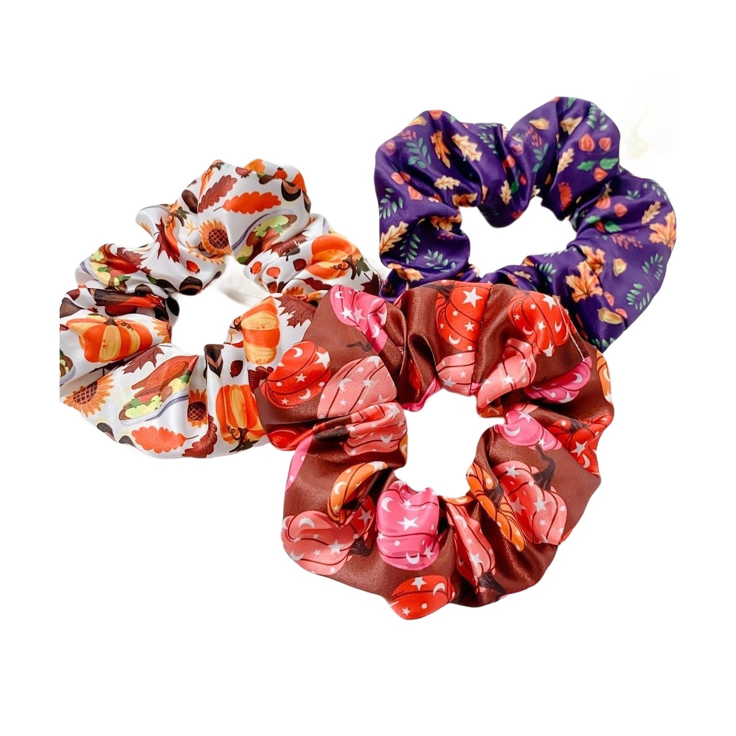 Thanksgiving Pumpkin Hair Scrunchy Fall Turkey Ponytail Holder Thanksgiving Hair Scrunchies JHT22 (Set-B)