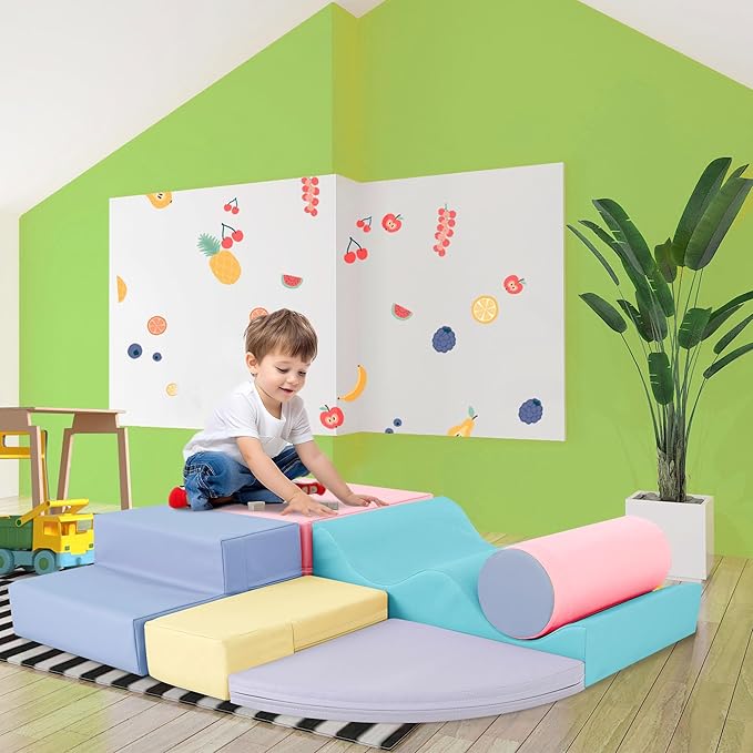 Merax Climbing Toys for Toddlers, Soft Climb and Crawl Playset Indoor Baby Soft Foam Blocks for Climbing, Crawling, 6-Piece