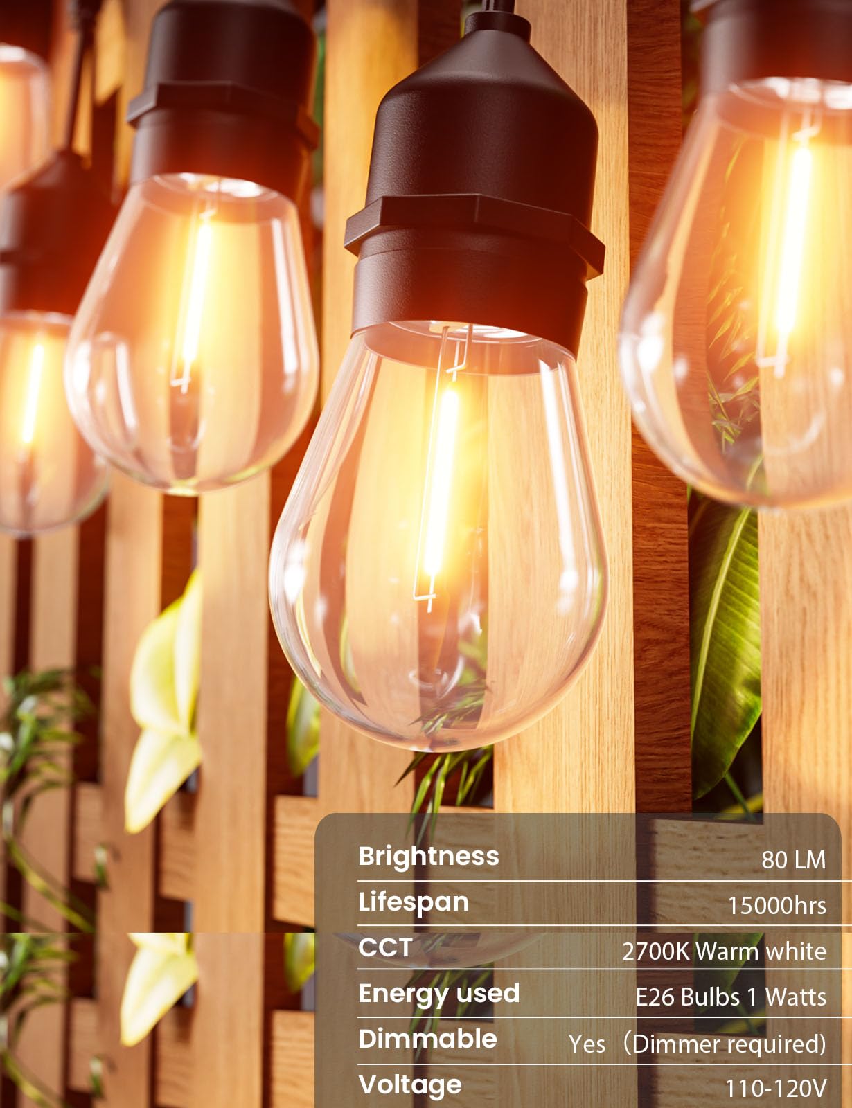 Svater Outdoor String Lights, 150FT, 48pcs S14 Bulbs, Dimmable 2700K Warm White, IP65 Waterproof, Model SV-S14150FT-MG