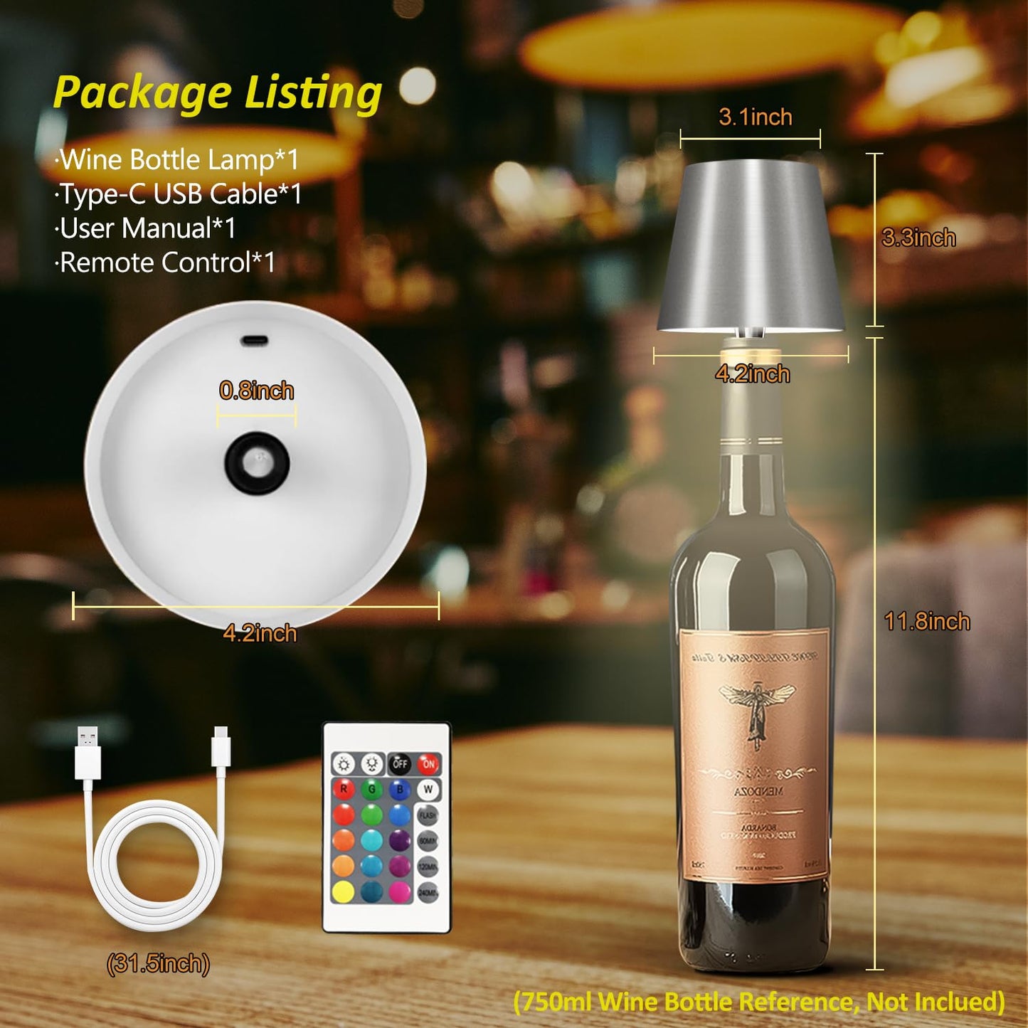 Hoide Wireless Bottle Lamp Wine Bottle Lights With Touch Dimming Rechargeable Rgb Table Lamps Bottle Lamp Shade Waterproof Table Lamp For Bedroom Bar Restaurants And Outdoor Use