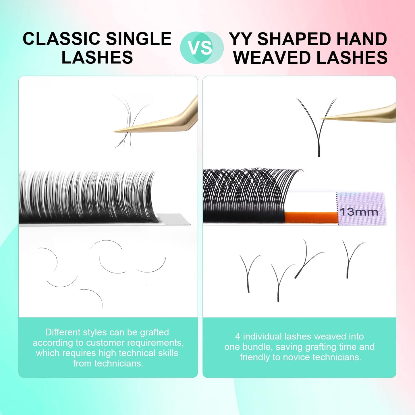 NAGARAKU Flying YY Eyelash Extensions Supplies y lash 0.07mm D curl 9mm Premade Fans 4D Russian Volume Y Shape Faux Mink Matte 1