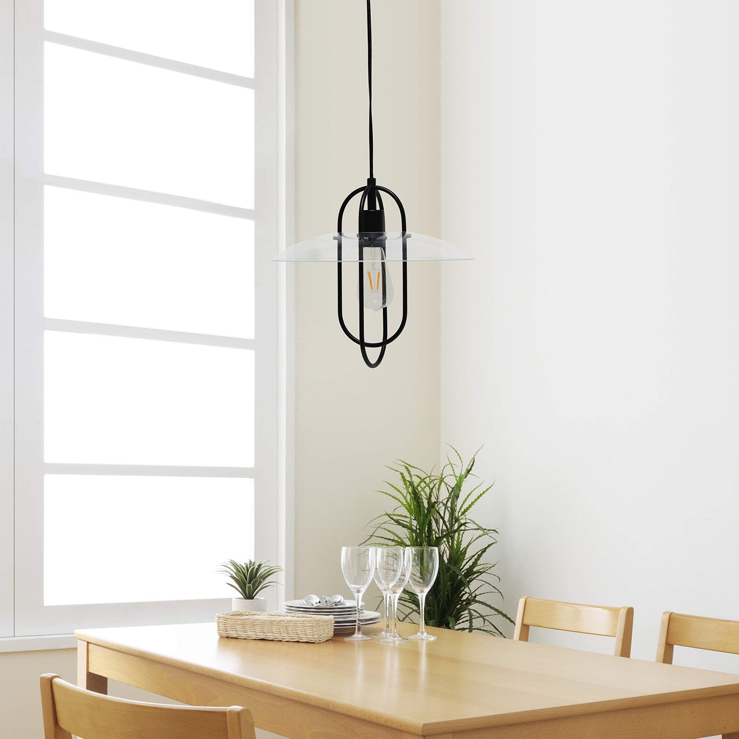 Simple Designs PT1008-BLK Modern Pendant Light, Black, Iron Construction
