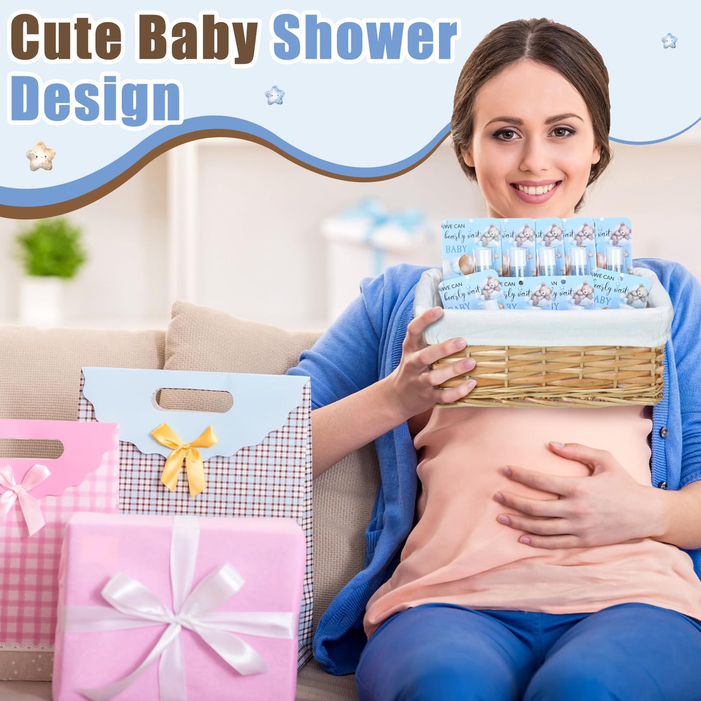 30 Pack Blue Bear Baby Shower Games Prizes Gifts Bulk Bear Lip Balms Favors for Winners Boys Girls Gender Reveal Favors Decorati