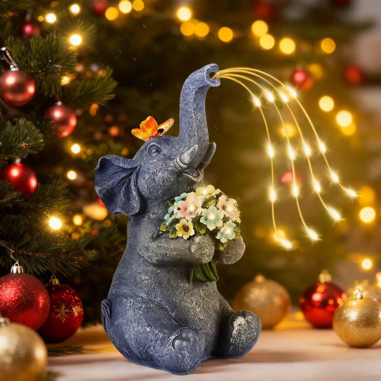 Chlinhuoho Solar Garden Elephant Lights Watering Decor Animal Statue Outdoor Fairy Garden Accessories Patio Yard Balcony Decorations Lawn Ornament Housewarming Birthday Mothers Day Mom Gifts