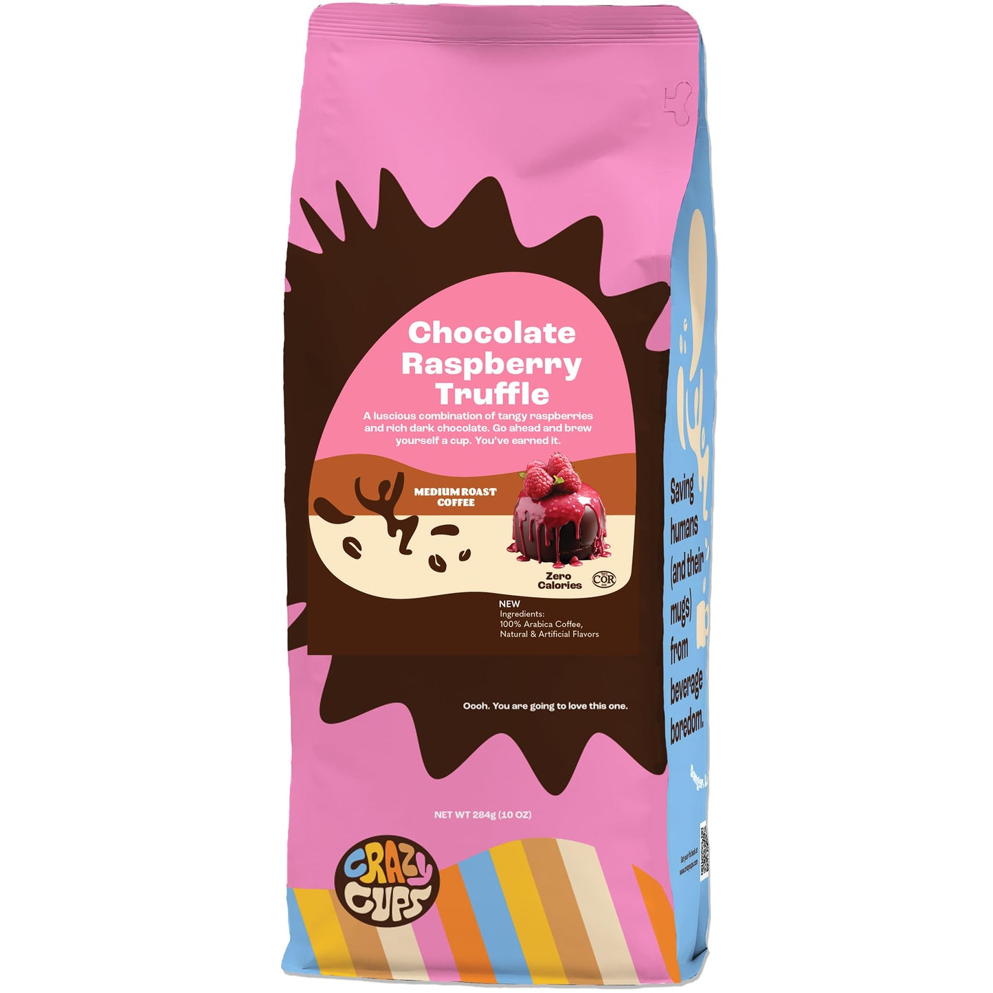 Crazy Cups Flavored Ground Chocolate Coffee Chocolate Raspberry in 10 oz Bag For Brewing Flavored Hot or Iced Coffee