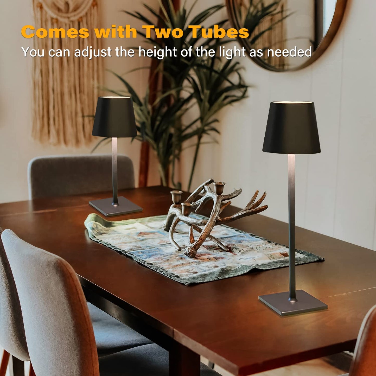 CHLORANTHUS LED Table Lamp, Cordless, Stepless Dimming, 14.96 IN x 4.13 IN, Rechargeable, Black