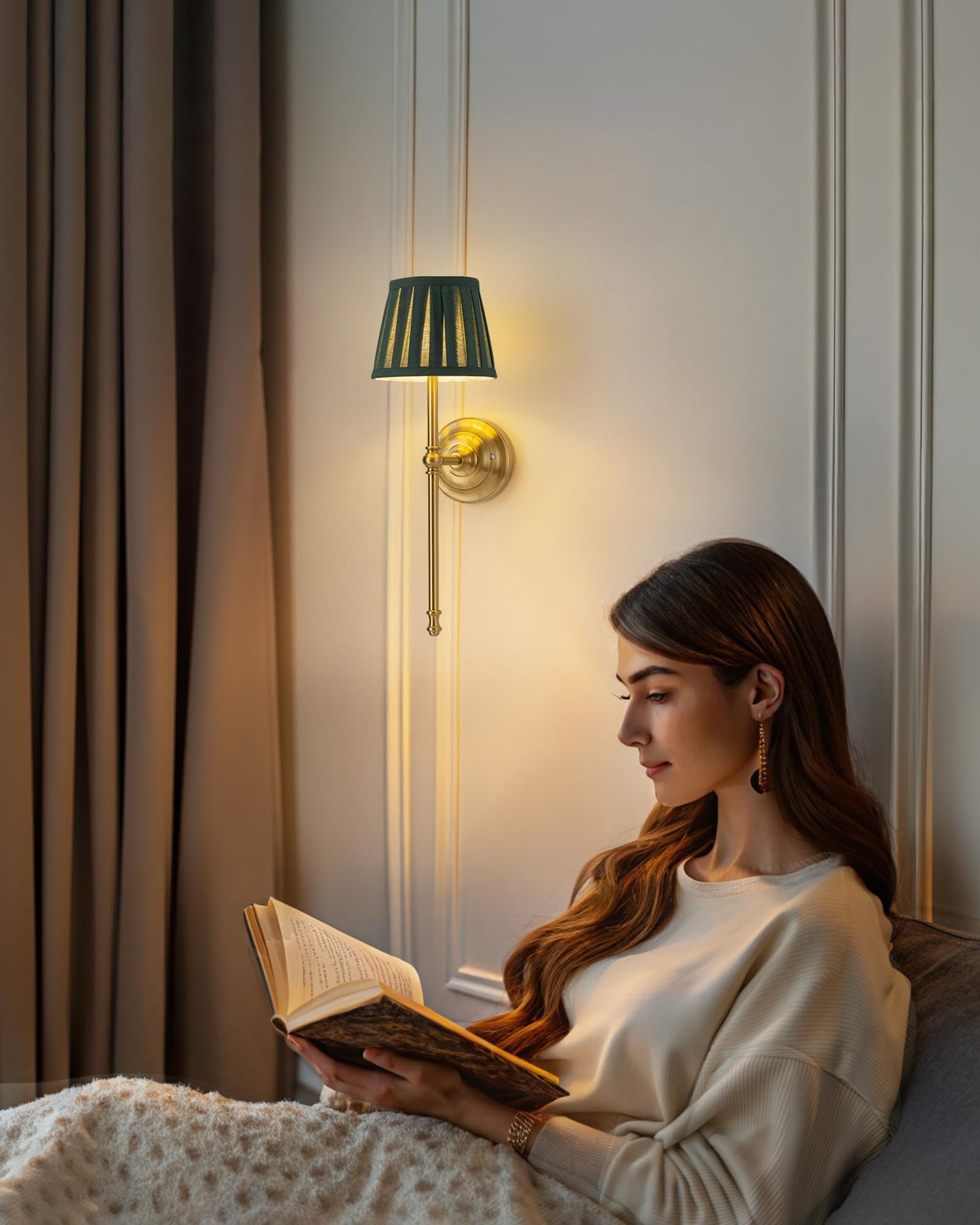 Kdg Cordless Wall Sconces Set Of 2 Small Wireless 5200Mah Rechargeable Battery Fabric Led Wall Lamps Portables Lightings For Wall discomfort-reducingting Living Room Bedroom Hallway Gifts Night Light (Green)