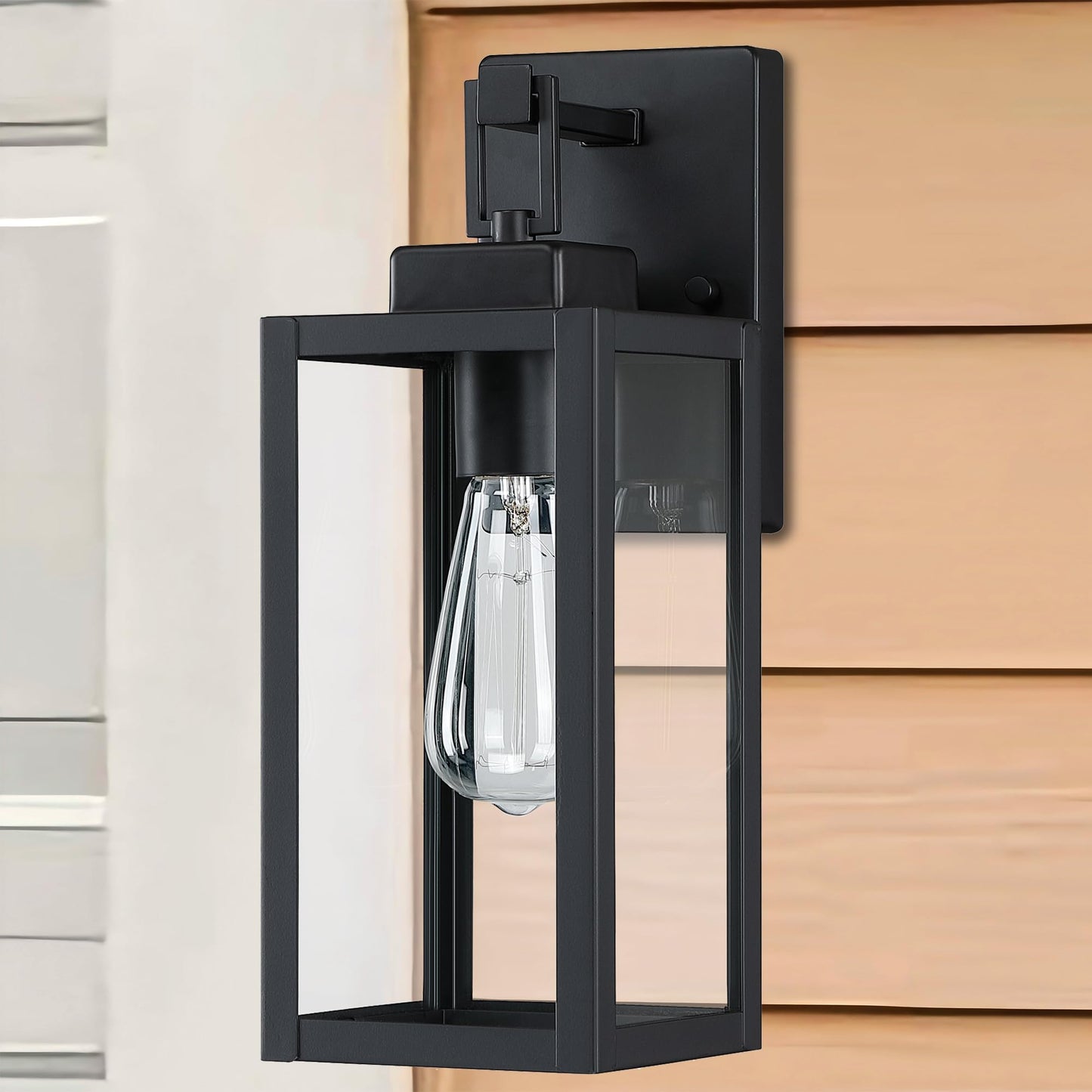 Faymart Lighting 2 Pack Outdoor Sconce Lights-12 Inch Outdoor Wall Light Exterior Sconce Steel And Glass Porch Light Black Wall Lantern For Front Porch Garage Balcony