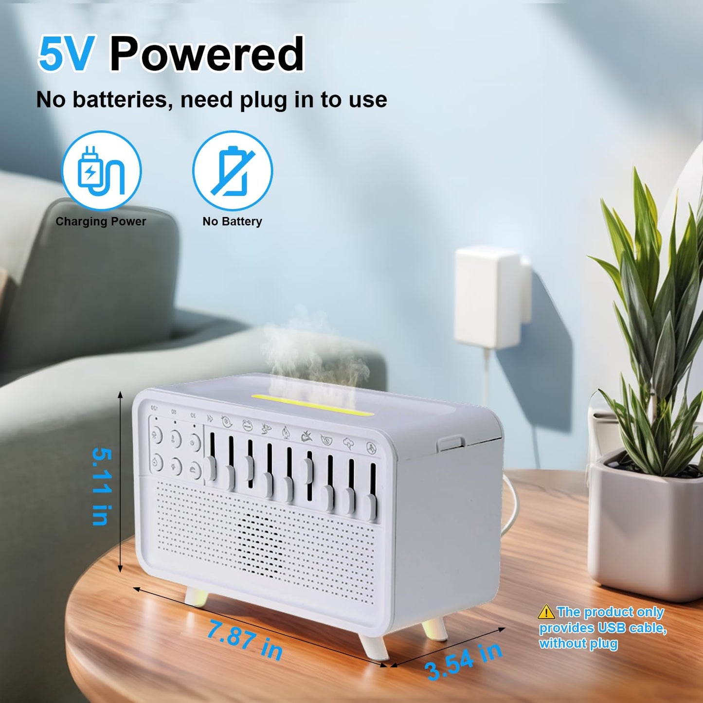 White Noise Night Light Humidifier, 3-in-1 White Noise Sound Machine Humidifier with 8 Ambient Sounds, Diffuser Sound Box Powered by USB, Sleep Sound Machine for Home Office, Timer