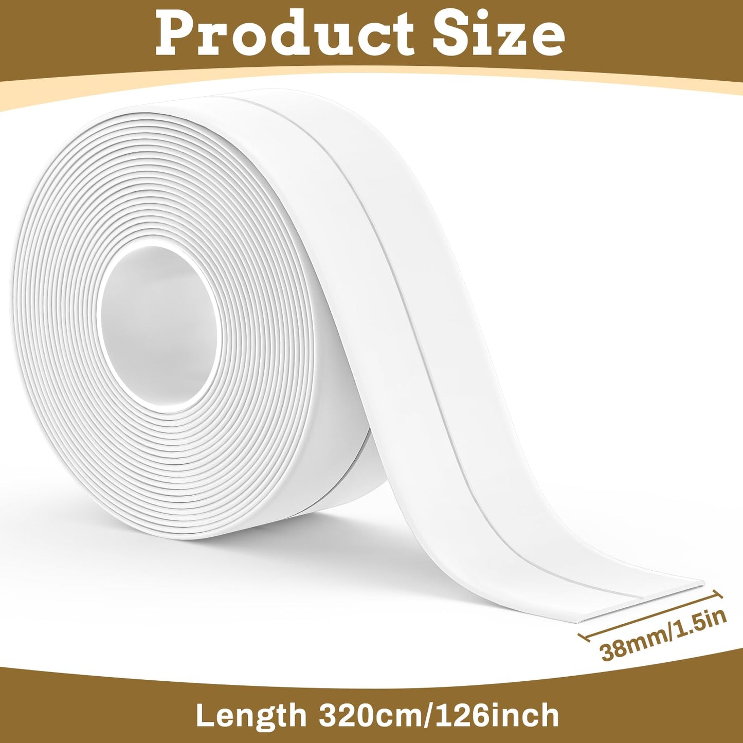 Caulk Tape Waterproof Self Adhesive, 3 Rolls Toilet Caulk Sealing Strip, Bathtub Caulking Sealant Tape for Kitchen, Bathroom, Countertop, Sink, Floor Wall Edge Protector(1.5" x 10.5Ft)