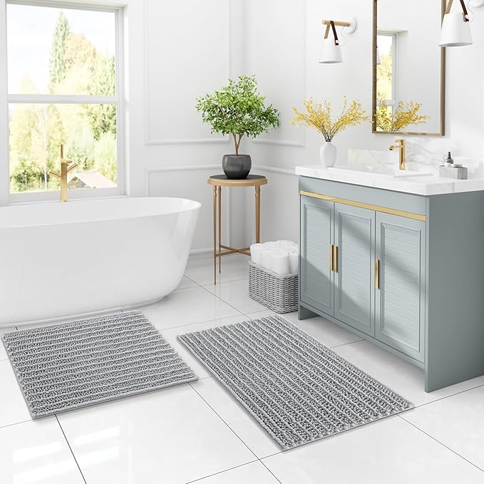Arotive Luxury Chenille Toilet Rugs U-Shaped, Extra Soft Thick Absorbent Bathroom Mat, Non-Slip Shaggy Plush Contour Rugs, Machine Wash Dry Bath Mat for Toilet Base, 20x20, Light Grey