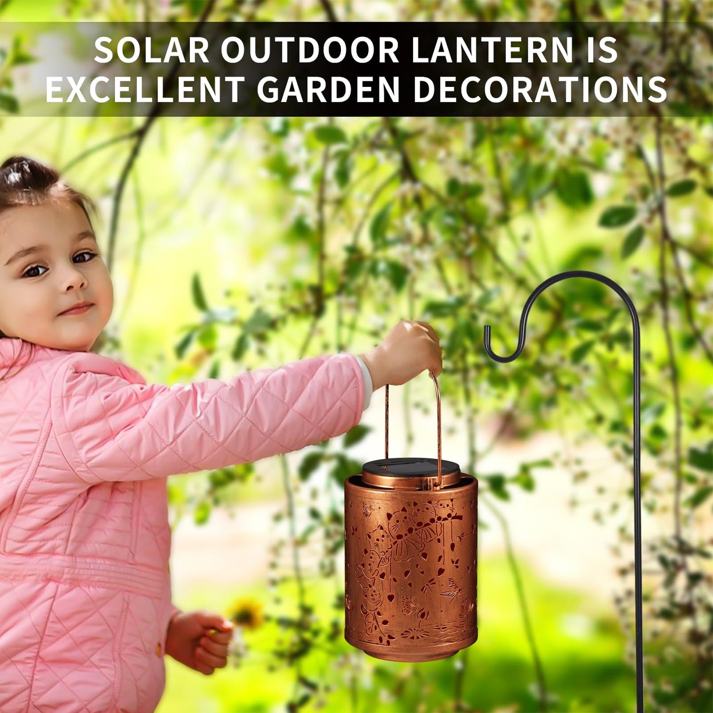 Solar Lanterns Garden Decor Birthday Gifts For Women Mon Grandma Metal Hanging Solar Lights Waterproof Outdoor Decoration For Outside Led Lanterns For Yard Patio Lawn (Cat)