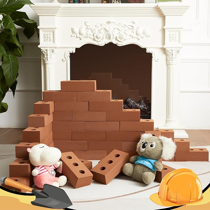 Deekin 20 Pcs Foam Brick Building Blocks for Kids Thick Blocks Foam Large Fake Brick Construction Toy for Stacking Construction, 8 x 4 x 2.4 in (Circle Holes)
