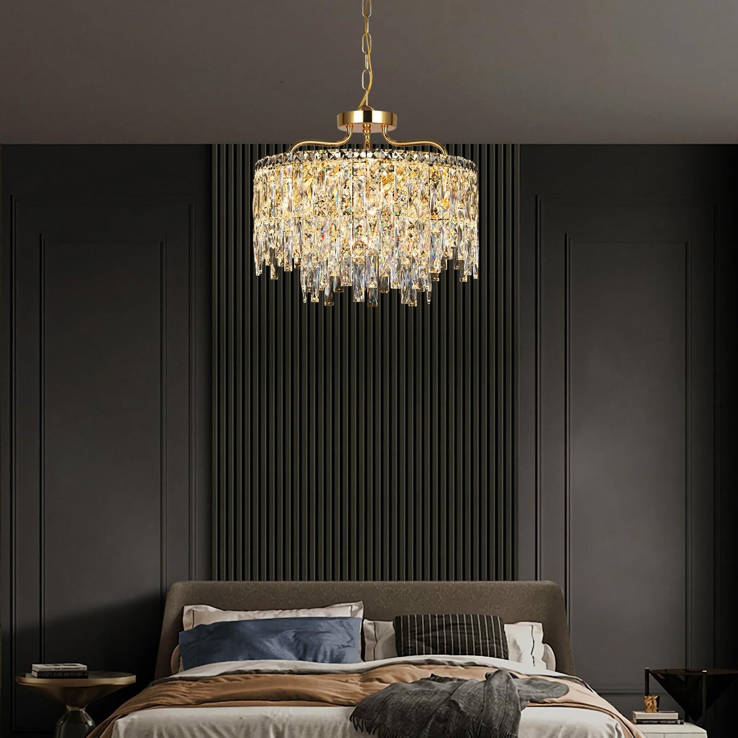 6 Light Gold Crystal Chandelier | Modern Crystal Chandeliers For Dining Room Light Fixture | stylish Ceiling Pendant Lighting For Living Room | Bedroom | Entryway | Foyer | Staircase | Barthroom