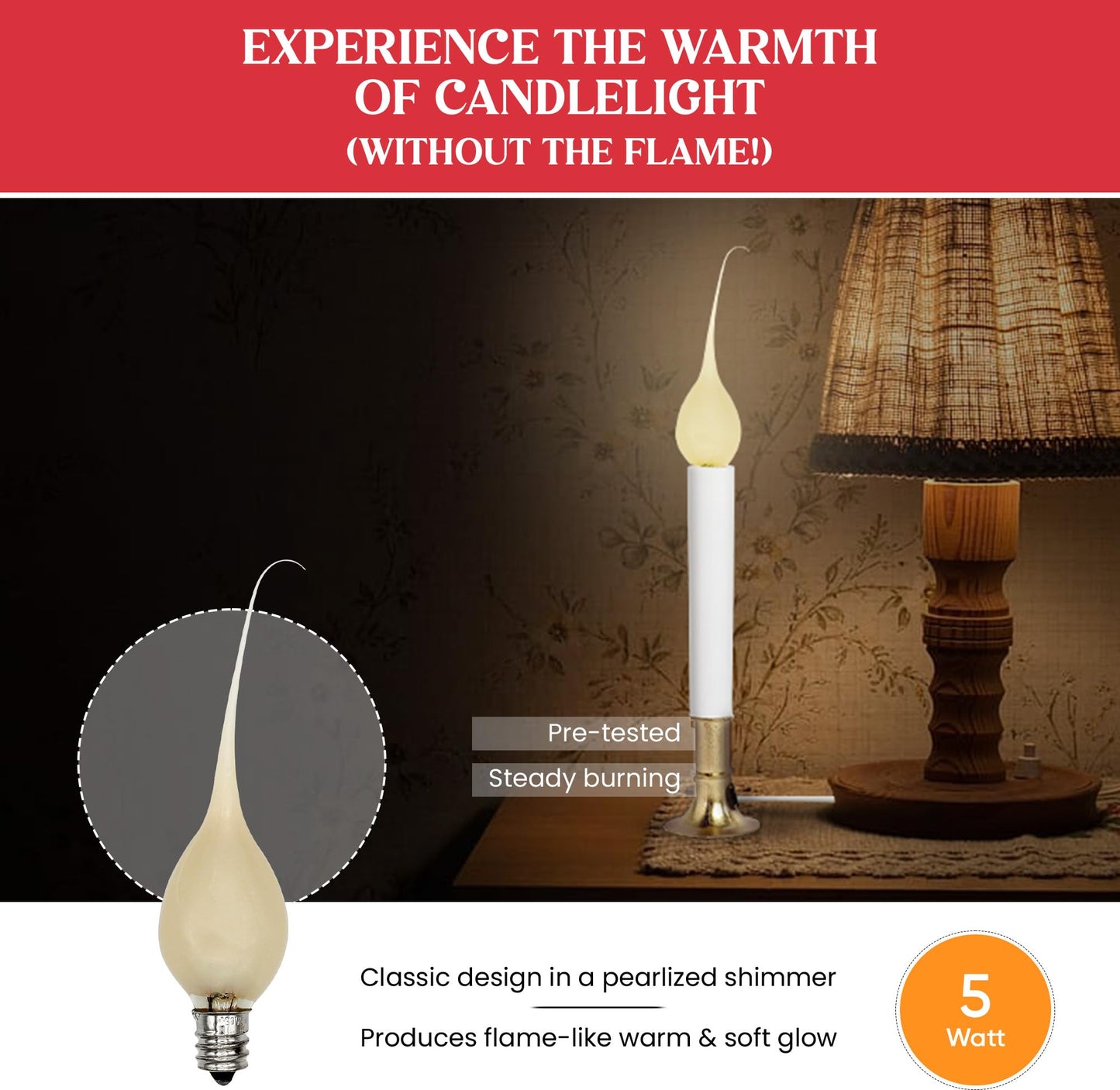 Creative Hobbies® Country Style Incandescent Silicone Dipped Candle Light Bulbs ~ 5 Watt Pearlized Silicone, Gold Glow | 6 Pack