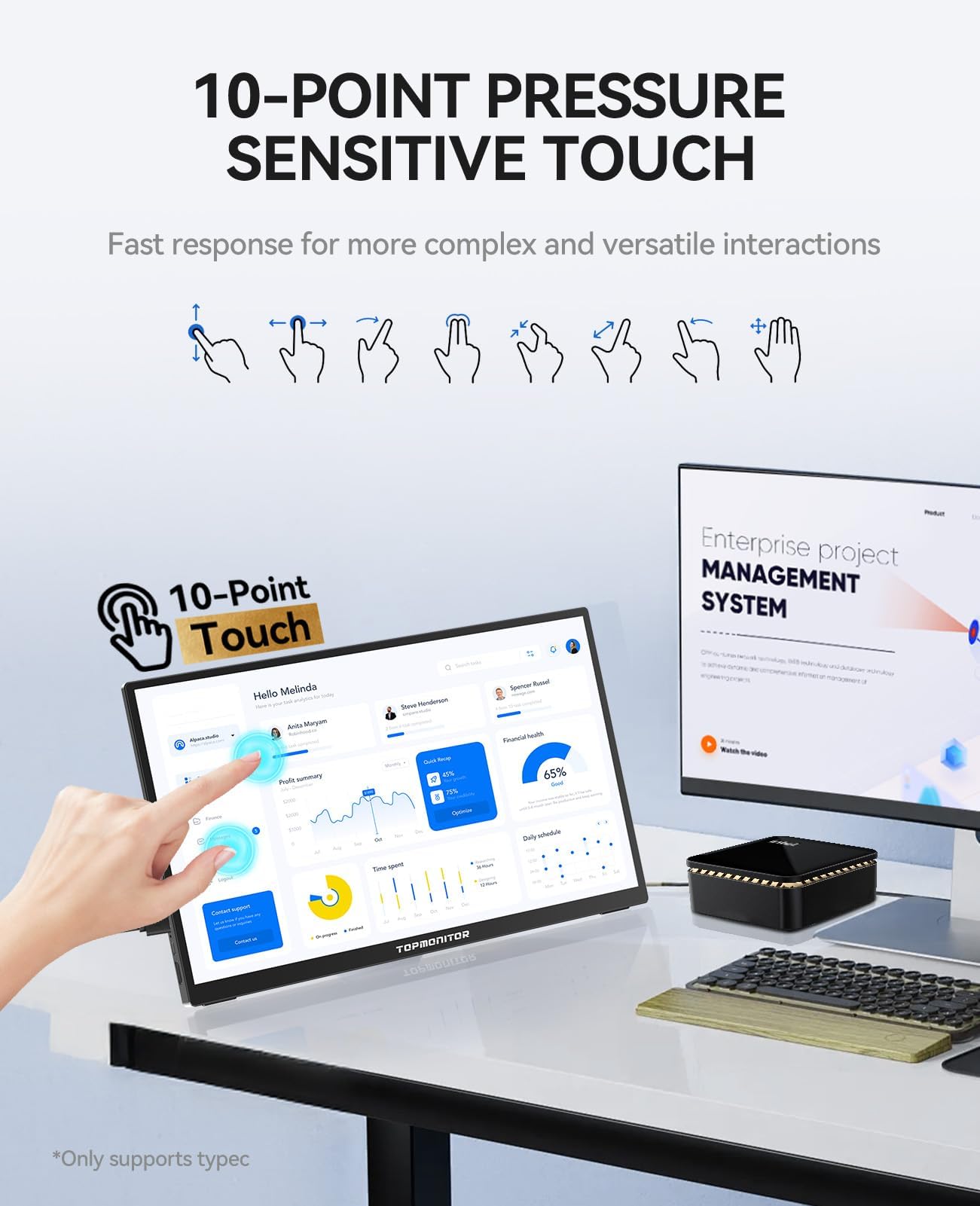 Portable Monitor Touchscreen 15.6 1080P Touch Screen Ips Usb-C Hdmi Computer Monitor Hdr Freesync Eye Care Plug And Play For Pc