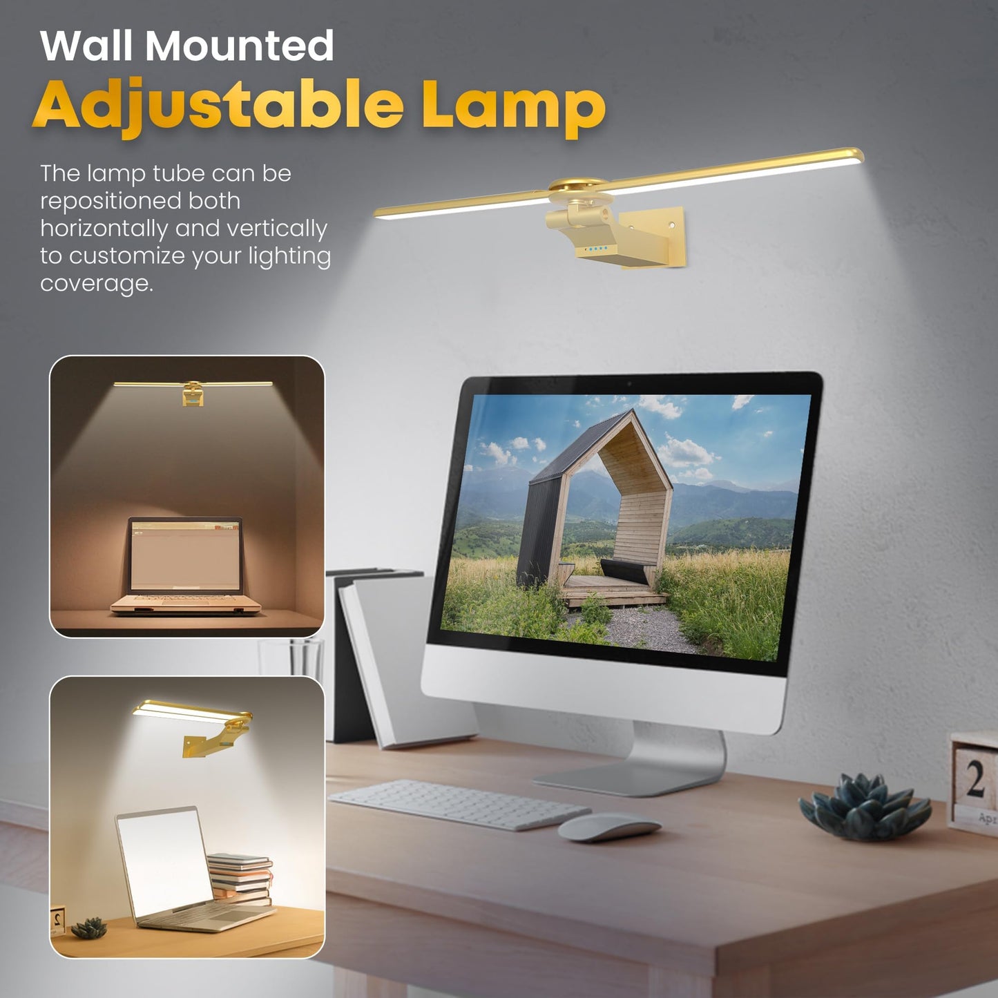 doublacy 2 Pack Picture Light, 18in Dimmable Wall Art Light with Timer, Remote Control, Gold, Model AA-3