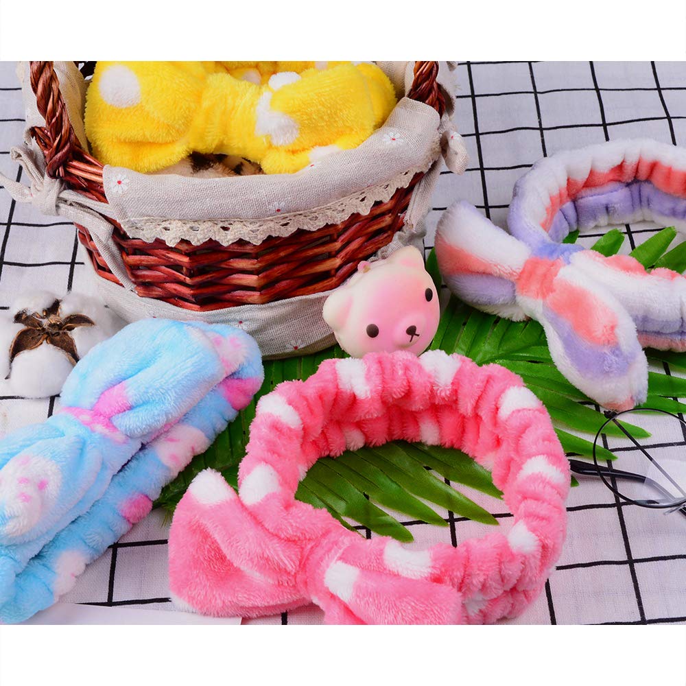 UMIKU 8 Pack Spa Headband for Women Facial Makeup Headband Soft Coral Fleece Christmas Stocking Stuffers Bow Hair Band Head Wrap