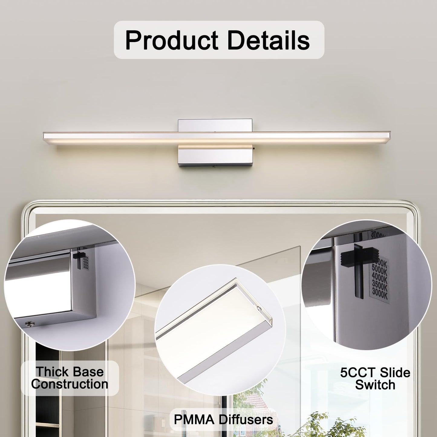 BRIVOLART LED Vanity Light Fixture 24W Dimmable 5CCT 31.5 Inch Matte Black Wall Light Bar Model 6420