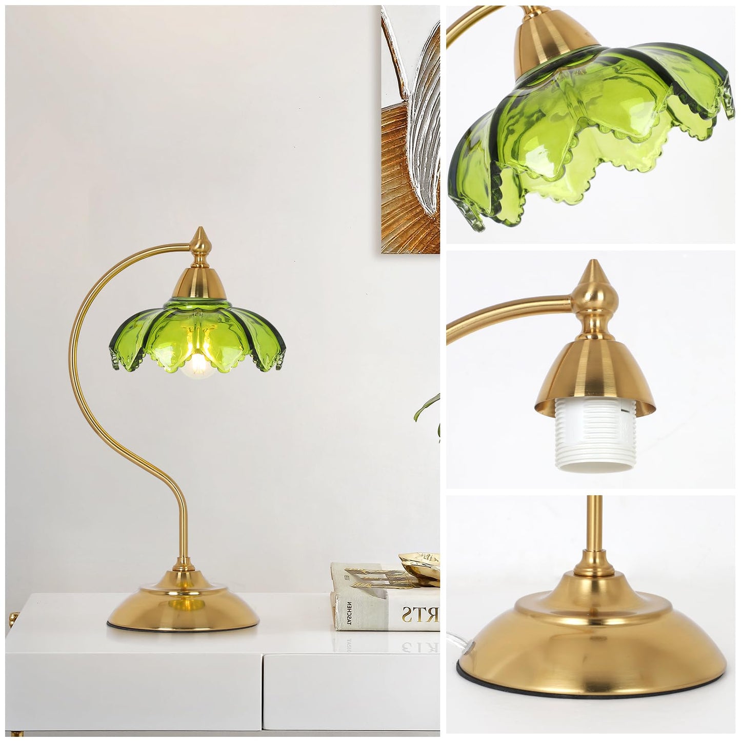 Artmooy Table Lamp, Gooseneck Design, Mid Century Modern, Amber Glass, Model 250307B1, Ideal for Living Room, Bedroom, Home Office
