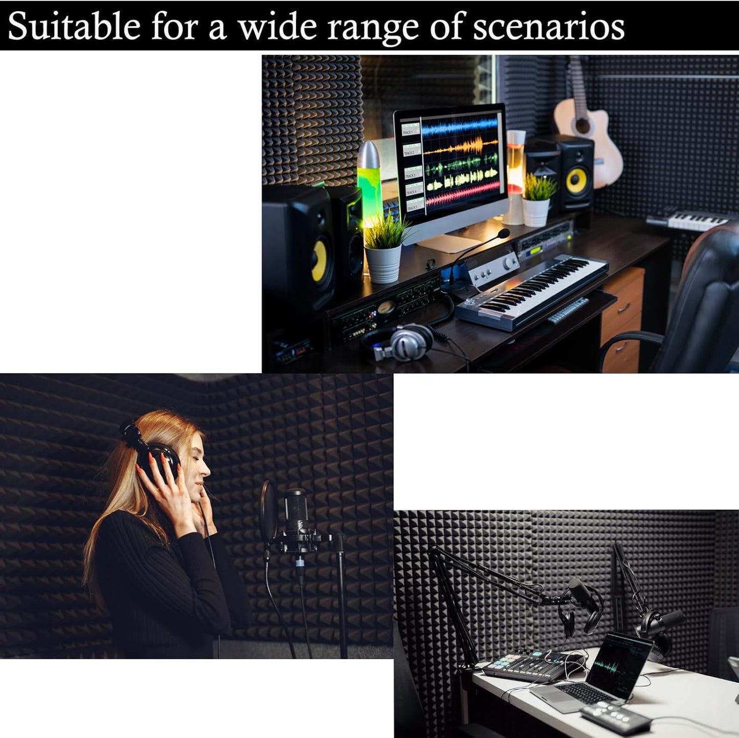 4 Pack Pyramid Sound Proof Foam Panels,48x24x2 Inch Acoustic Foam,High Density Soundproof Wall Panels,Fireproof Cancelling Studio Panel Reducing Noise & Echo (Black)