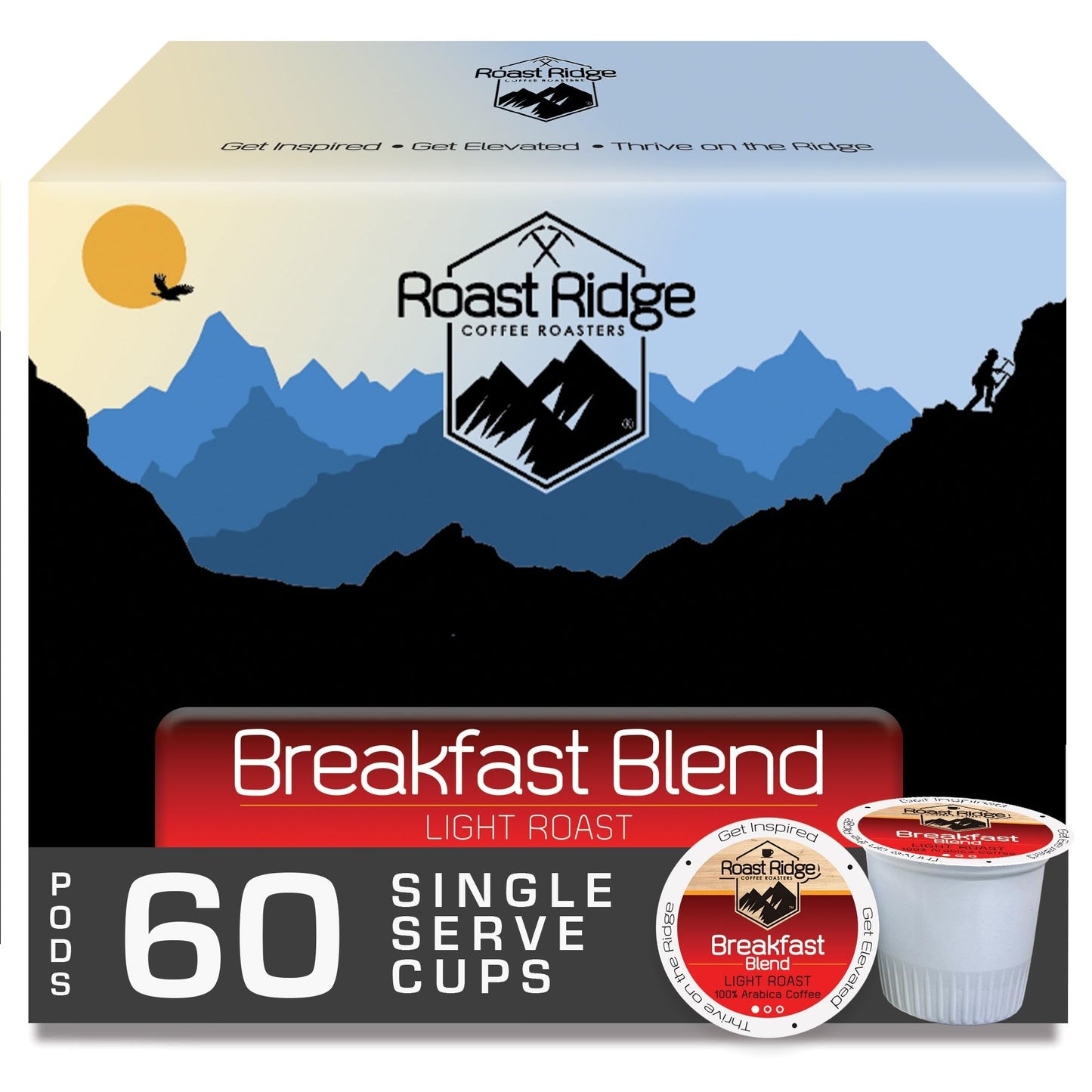 Roast Ridge Single Serve Coffee Pods for Keurig K-Cup malt-inspired Breakfast Blend Light Roast 60 Count