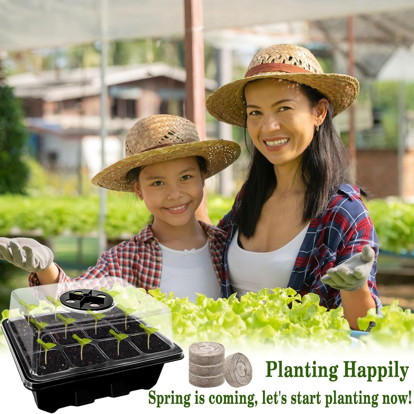 Halatool 8 Pack Seed Starter Tray with 100 PCS Peat Pellets, 96 Cells Black Plant Germination Trays for Organic Seed Starter Soil Pods for Planting Vegetables Plants Flowers Herbs - Starting Seeds Kit