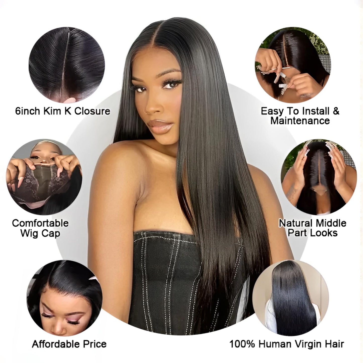 Eubeauty 2 by 6 Kim K Glueless Wigs Human Hair Pre Plucked Easy Cut 14 Inch Middle Part Preference Bob Wig Human Hair 180% Wear