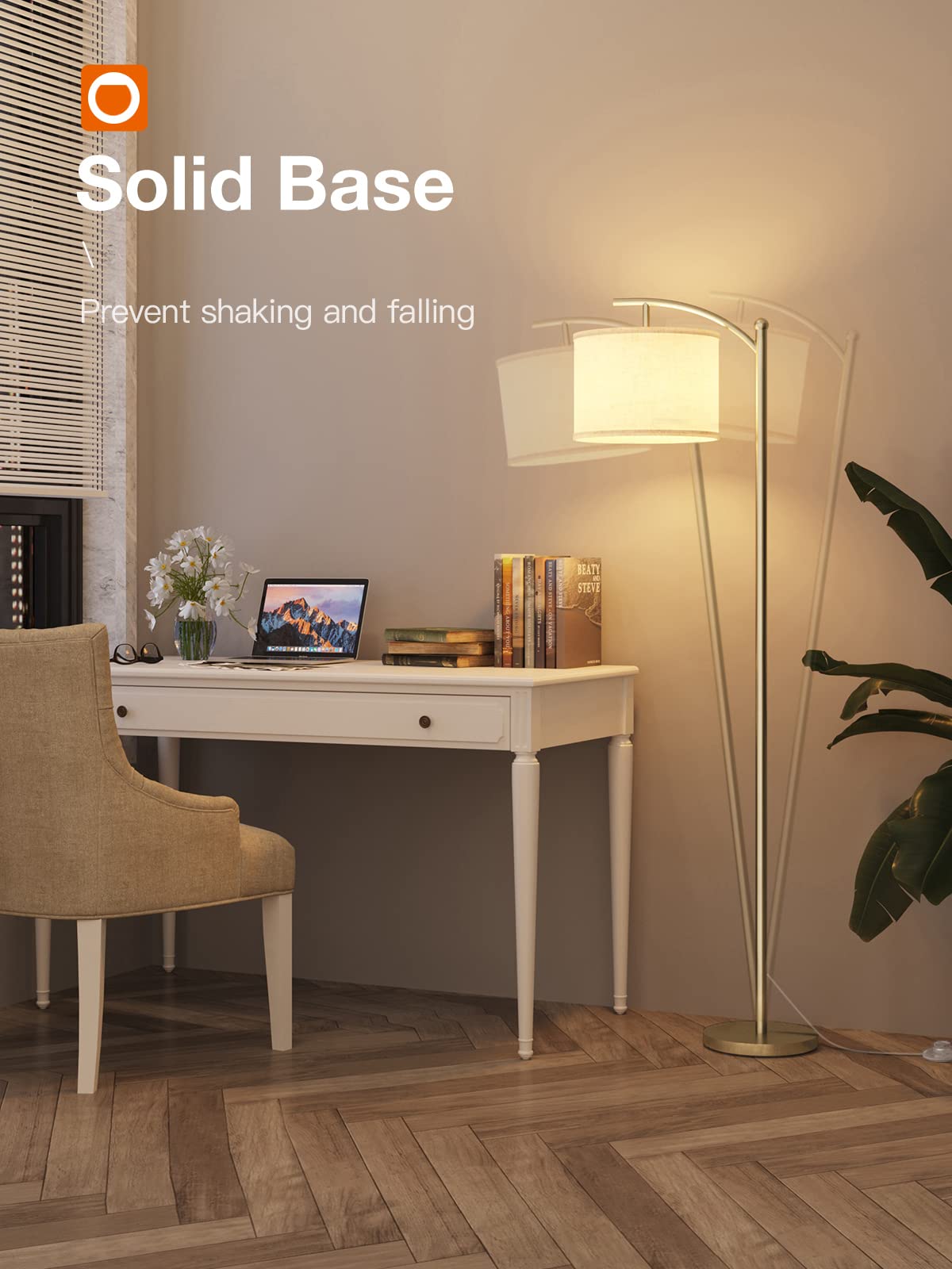 addlon Floor Lamp with Beige Linen Shade, 63in Brass Gold Metal, Modern Design