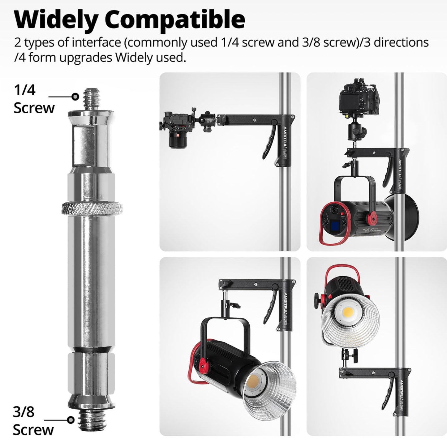 Ambitful Al250 Steel Wheeled Mobile Heavy Duty Light Stand For Photography W/Sliding Grip Arm & Chrome-Plated Column Stand, Maxs