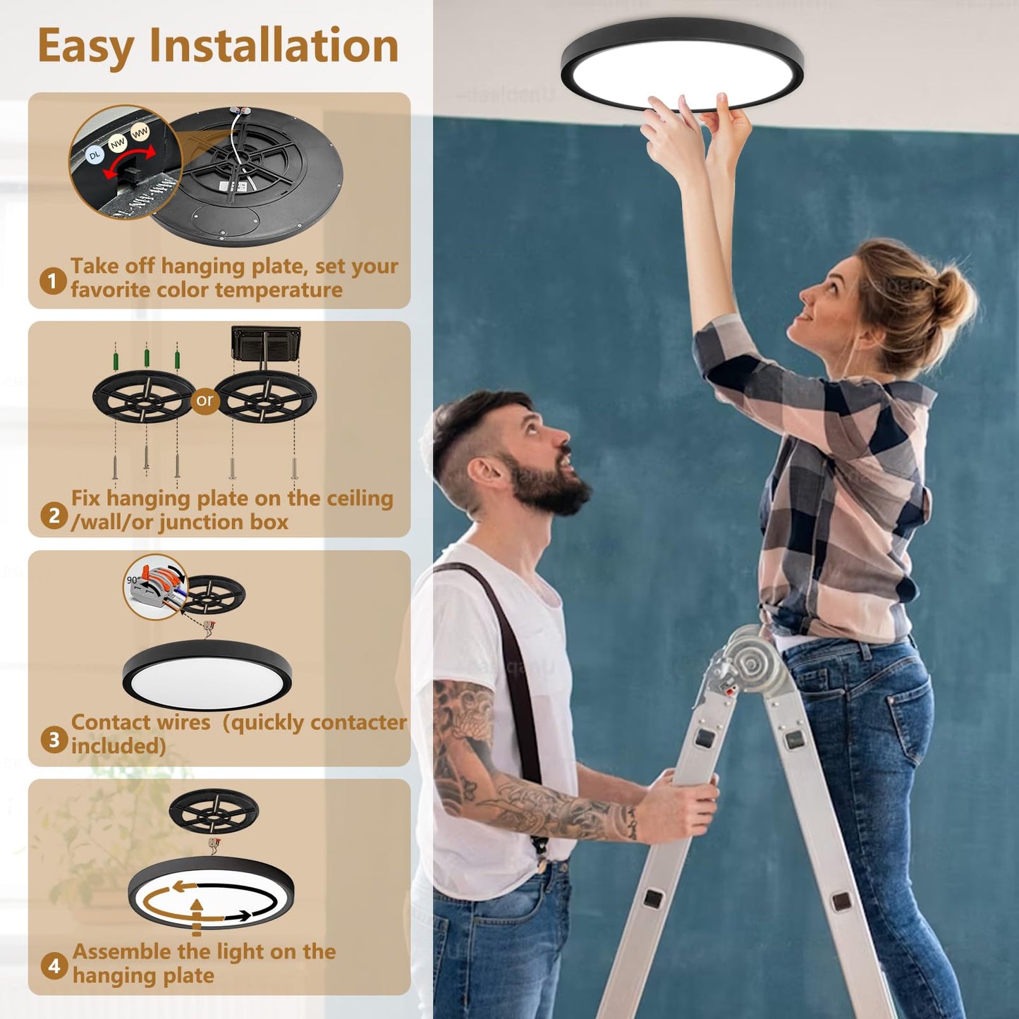 Tlz Tlz Lighting 15.8 Inch 6Pk Led Flush Mount Ceiling Light 32W 3480Lm 3000K/4000K/6000K Cct Selectable Black Ultra-Slim Low Profile Round Flat Panel Light For Bedroom Kitchen Hallway