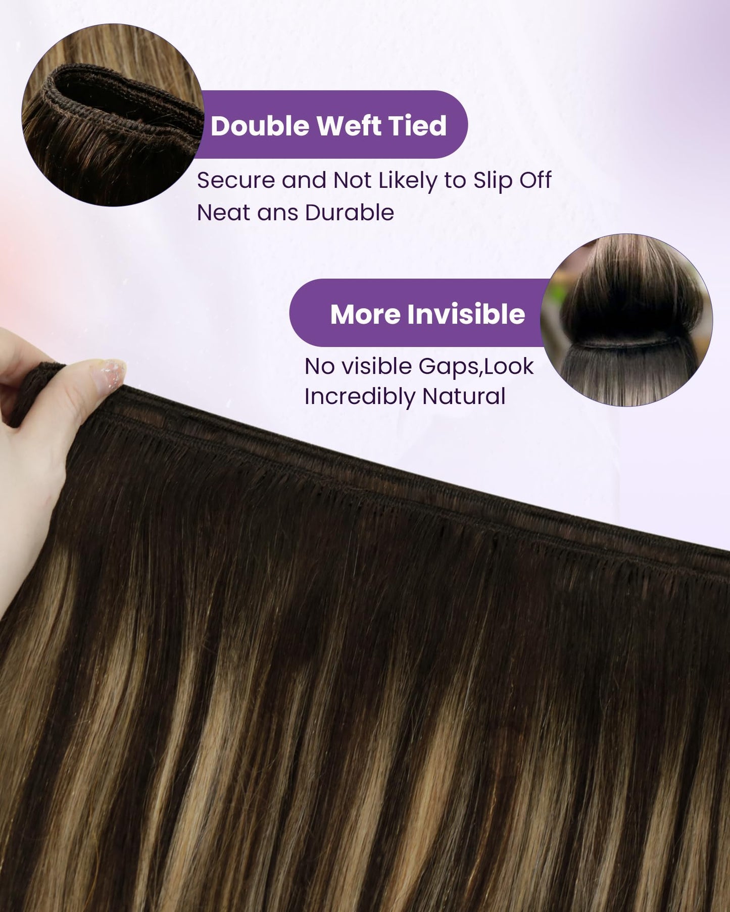 LaaVoo Sew in Hair Extensions Real Human Hair Straight Weft Extensions Brown Balayage Caramel Blonde Mix Brown Sew in Weft Hair
