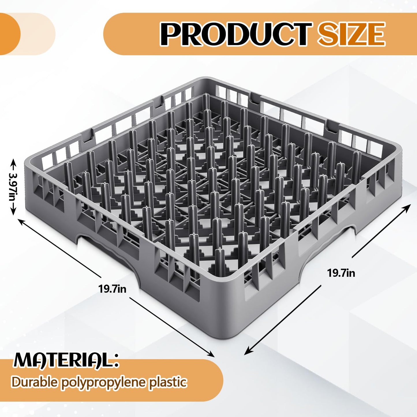 Aurelema 1 Pack Commercial Dishwasher Tray Rack Polypropylene Full Size Flatware Rack for Bowls Plates Knives Forks Cups (Peg Dish,Gray)