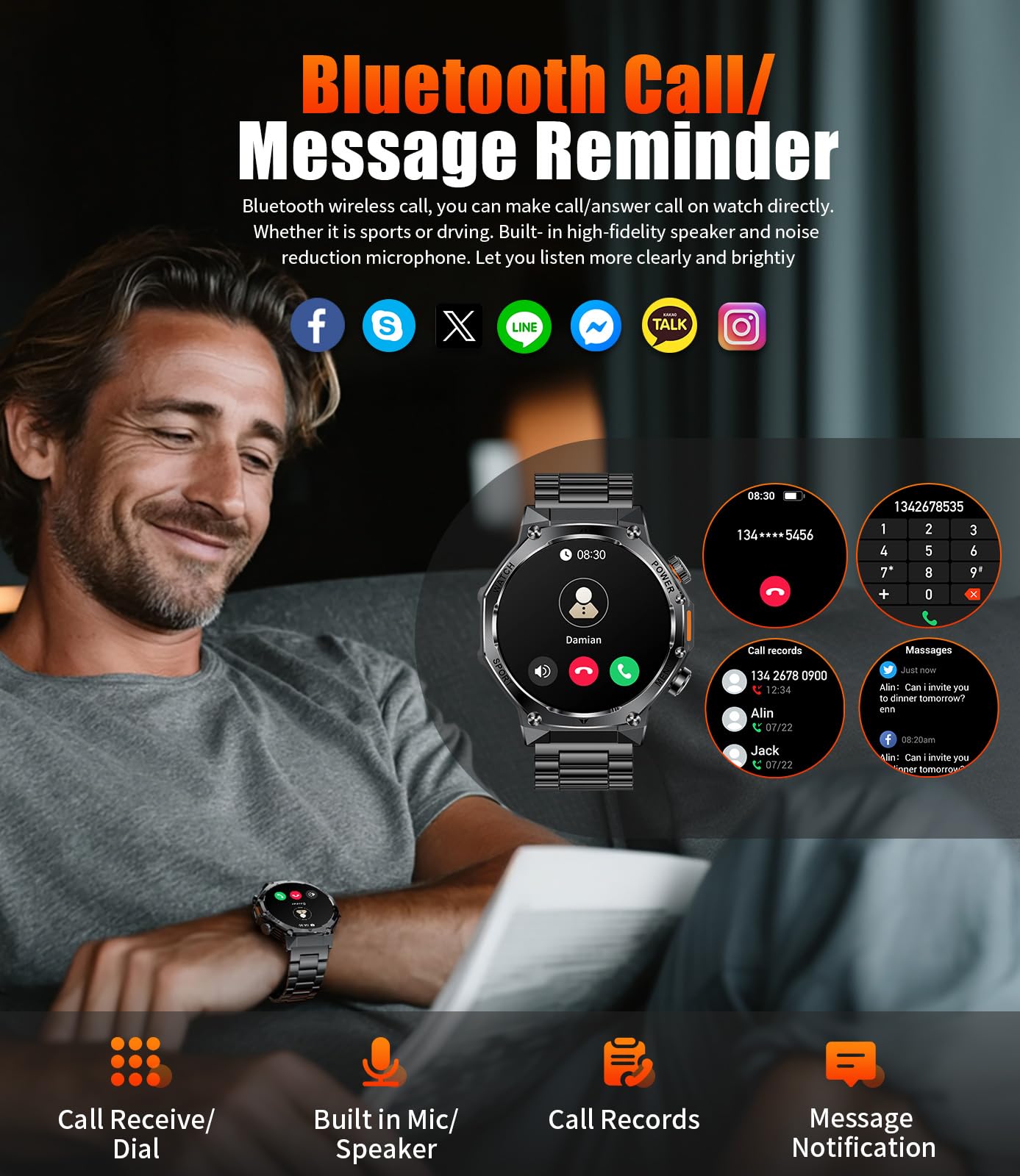SUNKTA EF15 Military Smart Watch for Men - LED Flashlight, 1.75" HD Fitness Tracker Watch, 800mAh Long Battery Mens Smart Watches, 110+ Sport Mode/Pedometer/IP68 Waterproof Smartwatch for Android iOS