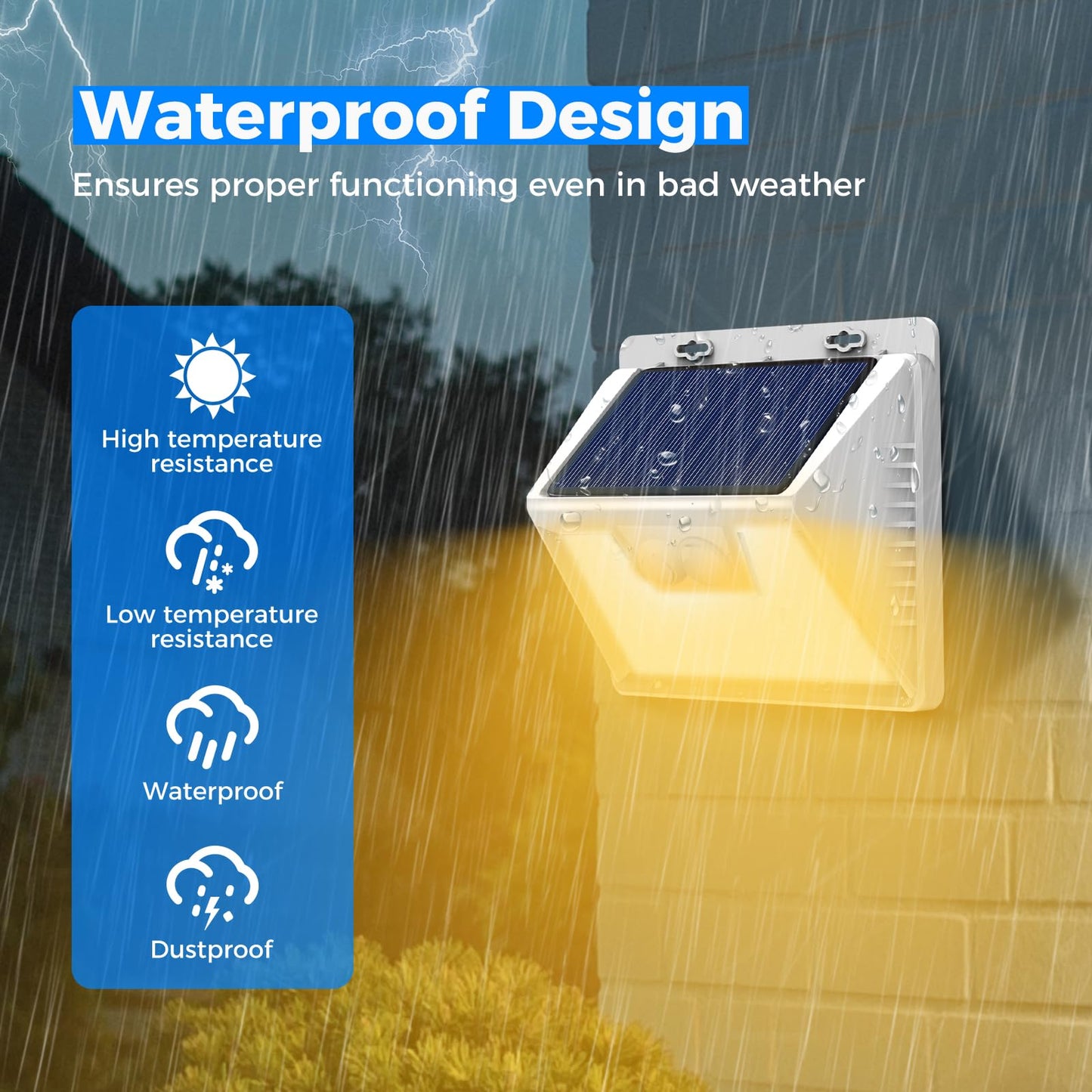 Peasur Solar Outdoor Lights, 3000K Warm Light, 140 LEDs, Waterproof, 5 Pack, White Frame, Model 66ddd9cb-d027-47ad-8f