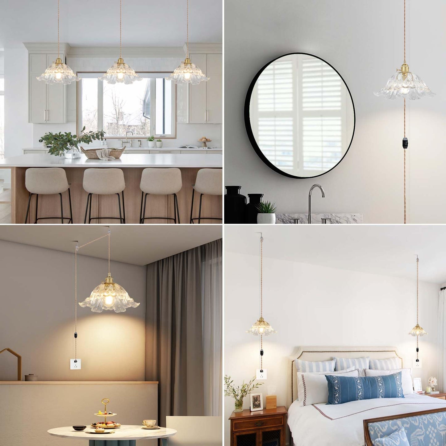 Loiogohot Plug In Pendant Light Fixtures Hanging Light Fixture Flower Transparent Glass Pendant Light 11 Inch E26 Pendant Lighting For Kitchen Island Bedroom Dining Room Living Room